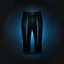 Placeholder: black pants icon, black background, minimal blue lighting