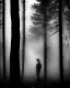 Placeholder: Sad person, greyscale, forest, cloudy, midnight, lightning bolt