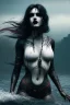 Placeholder: A beautiful Goth girl, dark black makeup, dark under eyes, white hair, action image of her braking water surface, freedom, dramatic, highly detailed, 8k, abstract