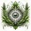 Placeholder: realistic image like a photo of mandala with ferns and eyes