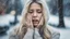 Placeholder: double exposure, beautiful blonde woman crying, double exposure, winter city, photorealism, 3d, 64k, high resolution, hyperrealism, f/16, 1/300 s.