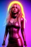 Placeholder: portrait, Shakira, blonde artist, angry, Realistic image, latex style dress. Skewers, loose long hair, eyes make up, perfect, glow, circle iris. Neon colors, leds, geometric shapes. Dark background, photo studio, neon lights. Cyberpunk, concept art, smooth, unreal engine 5, god lights, ray tracing, RTX, lumen lighting, ultra detail, volumetric lighting, 3d, finely drawn, high definition, 4k.