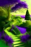 Placeholder: garden sky field trees river pools gold green purple stairs