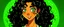 Placeholder: anime girl with dark skin that has long curly black hair and green eyes playing with Peter Pan