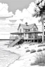 Placeholder: coloring page tropical beach house in nantucket next to ocean