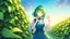 Placeholder: Girl, green hair, cat paws on hand, farm