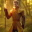 Placeholder: Male, Human, Blond, Sorcerer, Fire Mage, Golden Eyes, Young, Photorealism, Full Body Shot, Forest Background