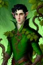 Placeholder: young half-Elf nobleman with green thumbs and 2 vine-like tentacles with black hair and green eyes and green thumbs with claws in the style of Beresford Egan