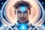 Placeholder: cosmic beautiful futuristic angelic man , with blue eyes and sweety smile