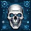 Placeholder: FLAT VECTOR LAYERED IMAGE OF CYBERNETIC SKULL PARTS IN A SCHEMATIC