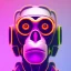 Placeholder: A beautiful portrait of a cyborg monkey purple neon color scheme, high key lighting, volumetric light high details psychedelic background