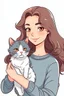 Placeholder: Cartoon drawing woman holding cat