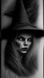 Placeholder: pencil drawing of witch, Spooky, scary, halloween, realistic, black paper