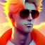 Placeholder: a man with blonde hair wearing sunglasses and an orange jacket, a character portrait by Miyazaki, featured on pixiv, rayonism, toonami, official art, anime