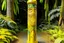 Placeholder: A light golden yellow oasis with fruit designed in pacific Northwest totem poles painted by Karl Wiener