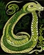 Placeholder: An olive green poison elemental cobra designed in Bayeux tapestry painted by John Singer Sargent