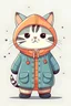 Placeholder: sweet illustration of a cute cat in a coat, in a cartoon style