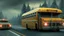 Placeholder: a school buss driving on the freeway, full of orcs, perfect composition, hyperrealistic, super detailed, 8k, high quality, trending on artstation, studio photo, highly detailed, wide borders