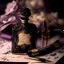 Placeholder: generate me an aesthetic photo of perfumes for Perfume Bottles with Antique Pens