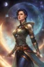 Placeholder: Prompt for the hd interiors of a comic book "Beyond Celestial Veil: Chronicles of Xenogenesis" showing Captain Selene Starcrest as she navigates the uncharted realms of a mysterious galaxy with text box