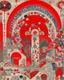 Placeholder: A light gray and light red carnival with mushrooms designed in ancient Roman mosaics painted by Wassily Kandinsky