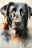 Placeholder: A portrait of black Labrador by Willem Haenraets, watercolor, on watercolor paper, wet on wet and splattering techniques, centered, perfect composition, abstraction, surrealism
