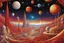 Placeholder: red, gold, white planetary landscape with stars, galaxies, planets, and a futuristic town in the illustrated style of Alex Grey