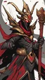 Placeholder: Azir from league of legends in king of the Dead style black color with red details and holding sceptre