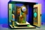 Placeholder: teleport machine in glass box in gallery in the style of Eileen Agar