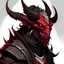 Placeholder: dnd, artistic, illustration, dragonborn, portrait, skinny, red, black horns