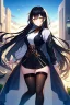 Placeholder: girl, masterpiece, best quality, cinematic lighting, detailed outfit, vibrant colors, perfect eyes, black hair, golden eyes, long hair, thigh highs, outdoors, black stockings,