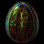 Placeholder: hyper detailed colorful subtractive egg fractal design with scene inside egg.