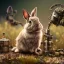 Placeholder: steampunk rabbit, extremely detailed, UHD, 8k,The close-up camera effect,sharp focus,perfect, background forest,position,hyperphotorealistic