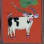 Placeholder: cow with wings holding a lotus and pen in Indian painting style