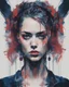 Placeholder: A portrait of a Singer Danish MØ face, cyberpunk, symmetry, hyperdetailed, painting by Yoji Shinkawa, darkblue and darkred tones,