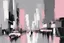 Placeholder: White, pink, and grey Abstract painting, city, people, impressionism painting