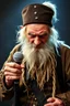 Placeholder: A old man in old boring costume, lookin very angry and bitter, he is holding a microphone and he was a member of an old punk music group before