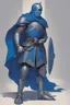 Placeholder: Knight wearing blue armor and blue cape with blue mask, holding a sword and shield