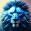 Placeholder: A beautiful portrait of a cyborg lion blue color scheme, high key lighting, volumetric light high details psychedelic background