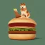 Placeholder: a fortune-telling shiba inu reading your fate in a giant hamburger, digital art