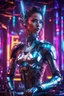 Placeholder: Photography detailed beautiful woman as DJ robot in disco club with cybernetic elements on metal armor futuristic, neon lights reflections,intricate design and details, dramatic lighting, Cinematic lighting, Volumetric lighting, Epic composition, Photorealism, Bokeh blurry