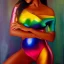 Placeholder: Full body portrait, painting, medium shot lady rainbow metallic skin