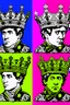 Placeholder: cultural revolution in the England with the king wearing crown in the style of andy warhol