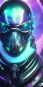 Placeholder: purple galaxy masked super villain, weapons in hands, teal and purple smoke, full portrait, hyper realistic, 4k