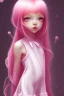 Placeholder: Loli wearing long nightgown, hands behind back, wholesome, innocent, long pink hair, tilted head