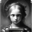 Placeholder: a girl playing video games, Gustave Doré black and white illustration, perfect eyes