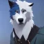 Placeholder: wolf furry digital art anime style male white fur blue hair