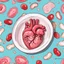 Placeholder: Candy dish that holds small real looking heart human organs, Pop-Surrealism, by QimmyShimmy, concept art, splash art, realistic, minimalist.