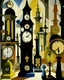 Placeholder: A temple filled with clock and hourglasses painted by Lyonel Charles Feininger