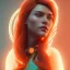 Placeholder: A beautiful portrait of a cyberpunk woman with grain on skim red head cyborg smiling facing camera orange color scheme, high key lighting, volumetric light high details with white stripes and feathers unreal 5, octane render, cinema4d, dynamic lighting, dramatic lighting, 4k, redshift render, highly detailed, hyper realistic like Tron the movie